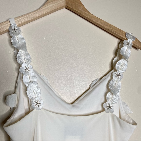 SOLD-VINTAGE XSCAPE BEADED FLORAL APPLIQUÉ FAIRY DRESS WITH SHARKBITE HEM - Picture 14 of 16